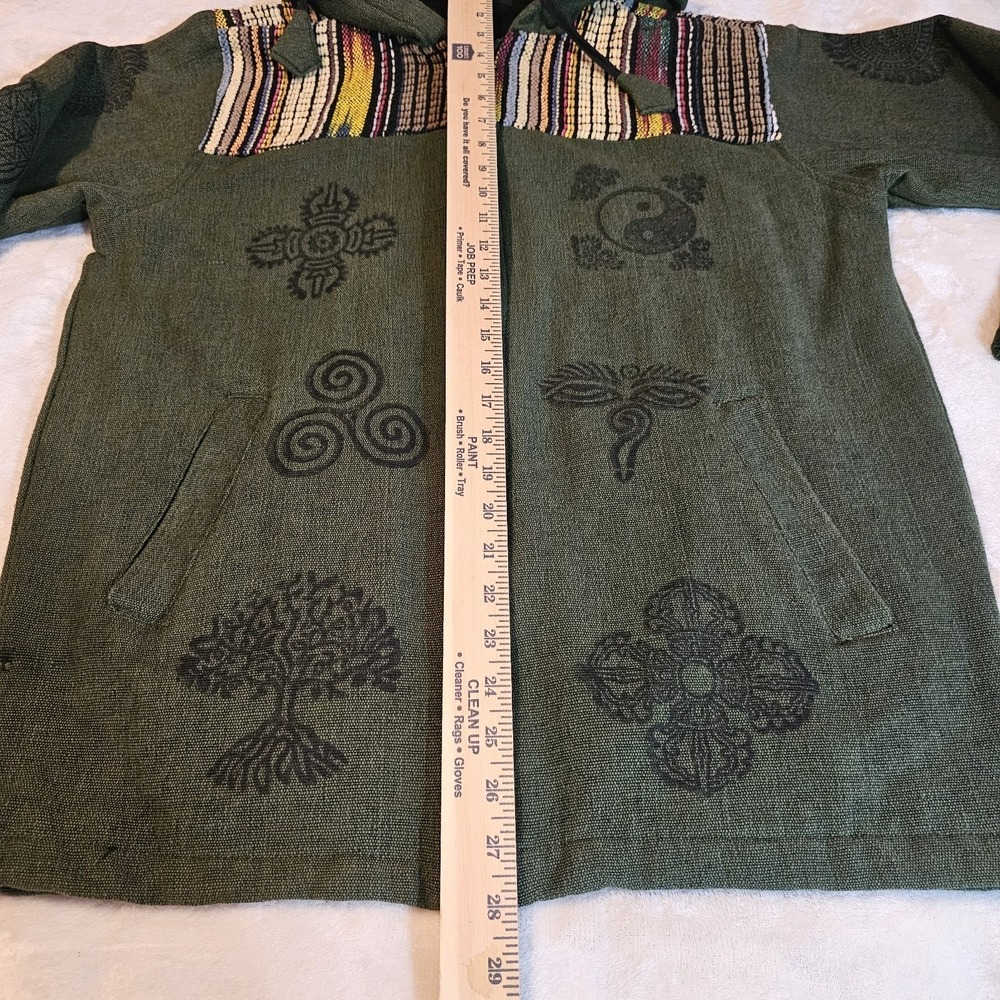 Nepal Handmade Olive Green Bohemian-Style Hoodie Unisex Size Small/Medium - Picture 8 of 10